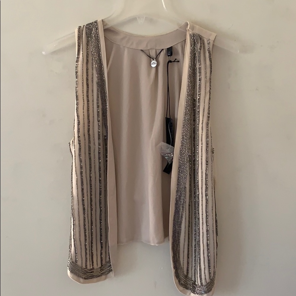 Sequined tan satin vest